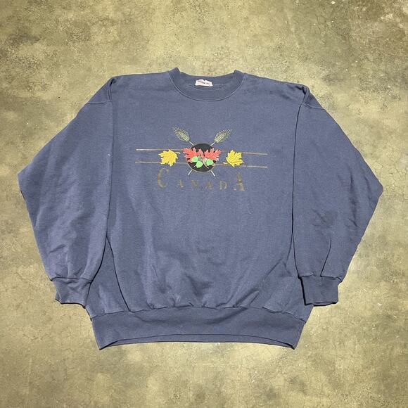 Vintage 90s Canada Navy Graphic Boxy Tourist Sweatshirt - Picture 1 of 4